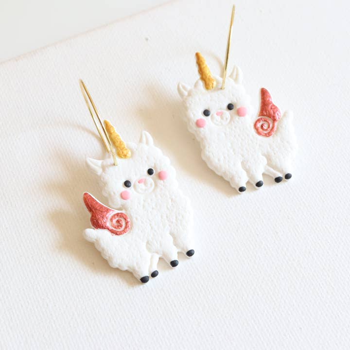Lily and Sparrow Clay - Wholesale Hoop Earrings - Pegasus Llama Unicorn Polymer Clay Hoops4