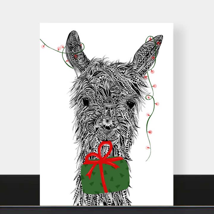 Llama Christmas Card for wholesale by Pia Elliot Art