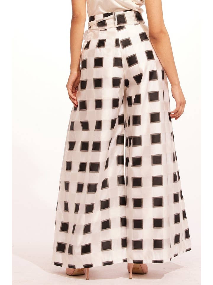 Belted Wide-Leg Pants - Black and White Check for wholesale on Faire