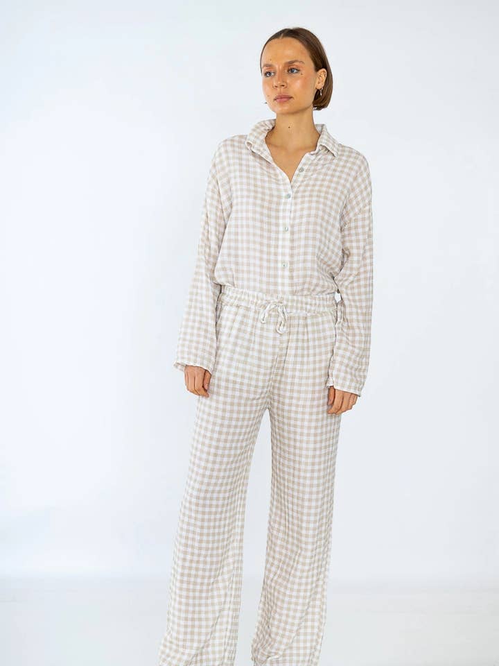 Vichy Katoenen Gaas Broek @2941_PaGazeVichy voor wholesale door Mimi & Gogo