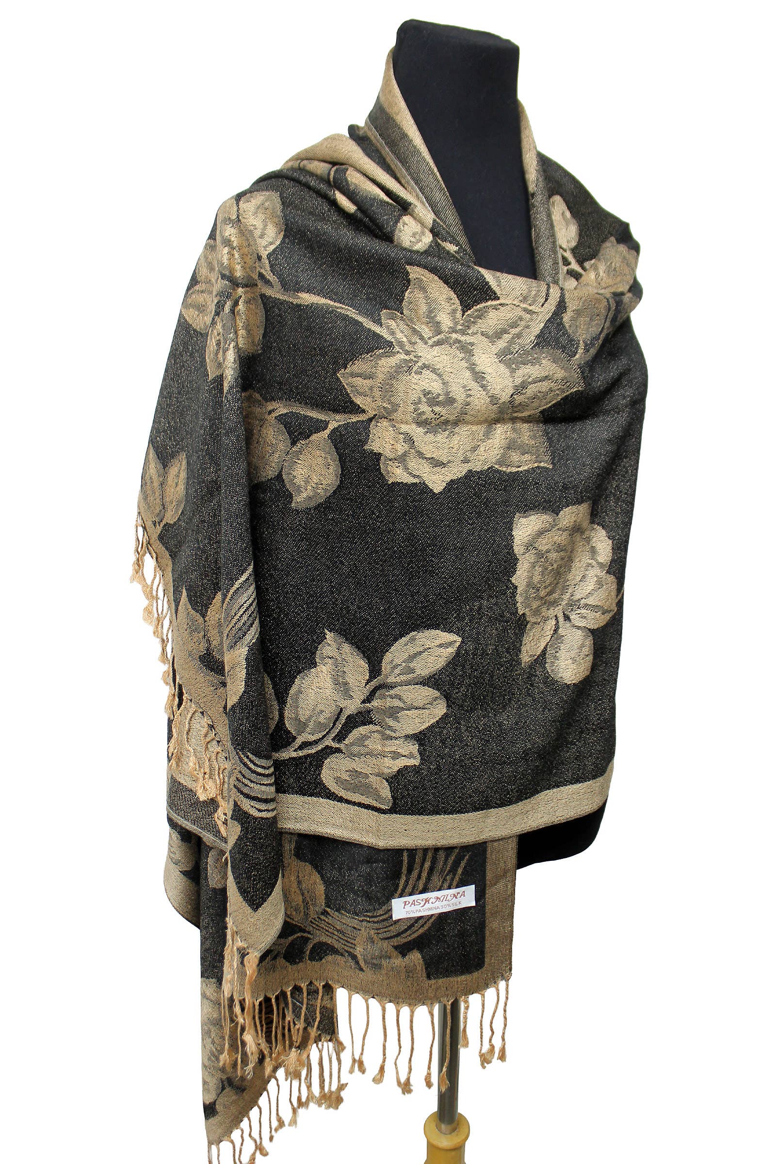 Cap Zone - Wholesale Scarf - Women's - Rose Floral Faux Silk Pashmina Wrap Scarf26