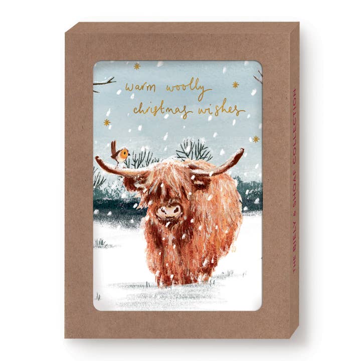 Highland Cow Woolly Wishes Boxed Holiday Cards - Set of 10 for wholesale by Biely & Shoaf
