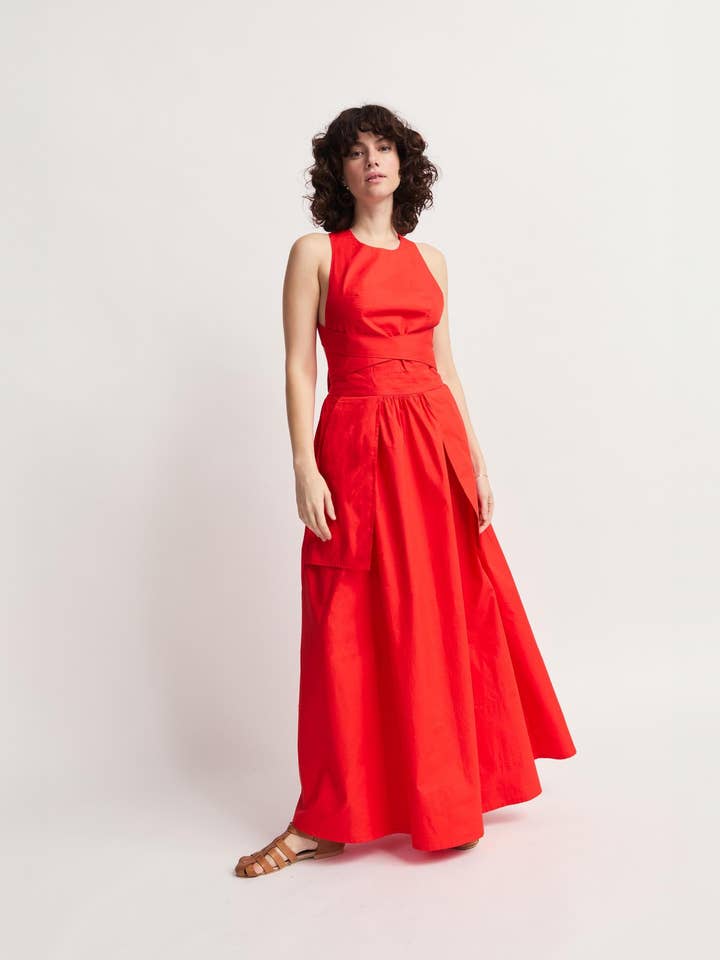 Sebastine | Three Way Tie Maxi Dress | Red for wholesale by Sitting Pretty