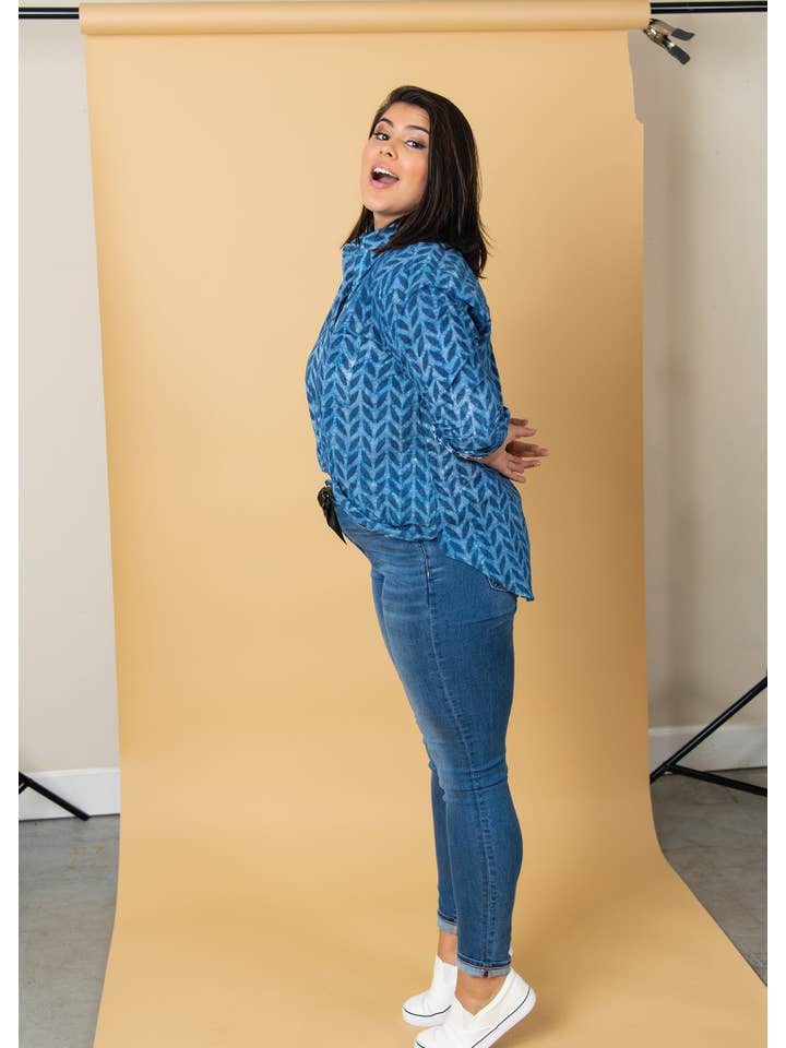 Good Boyfriend Shirt - Indigo Chevron for wholesale on Faire11