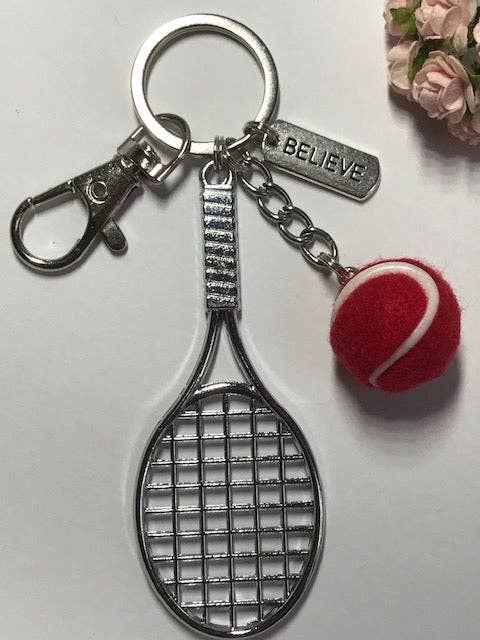 Miss DJ Angel - Wholesale Keychain - Unisex - Tennis racket and ball keychain, gift for tennis player, kawaii tennis racket charm, gift for tennis ball lover1