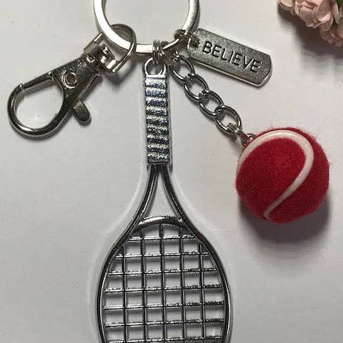 Miss DJ Angel - Wholesale Keychain - Unisex - Tennis racket and ball keychain, gift for tennis player, kawaii tennis racket charm, gift for tennis ball lover1
