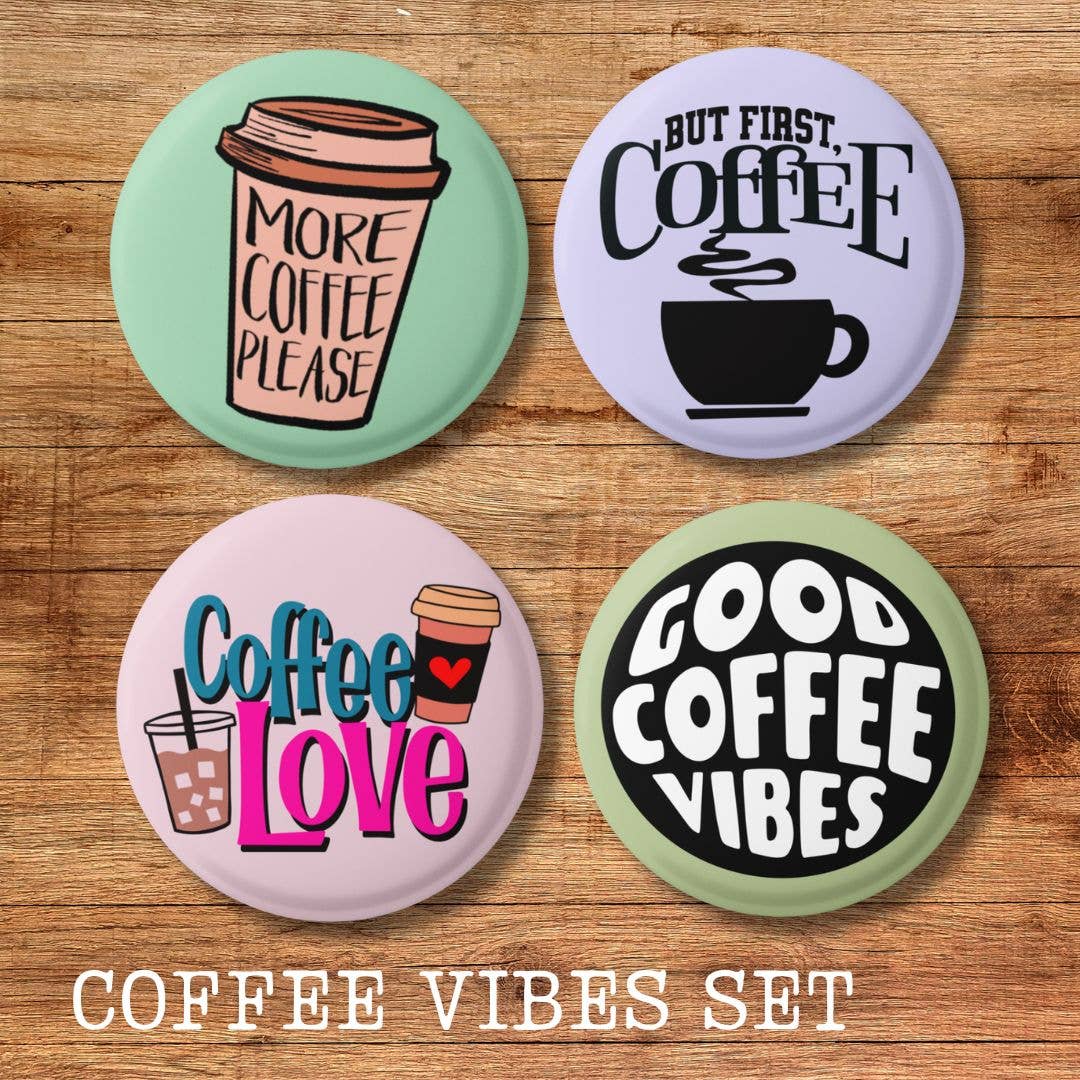 Anna B. Shop - Venta al por mayor Botón/prendedor - Set de insignias Coffee Lover, botón con forma de pin e imanes1