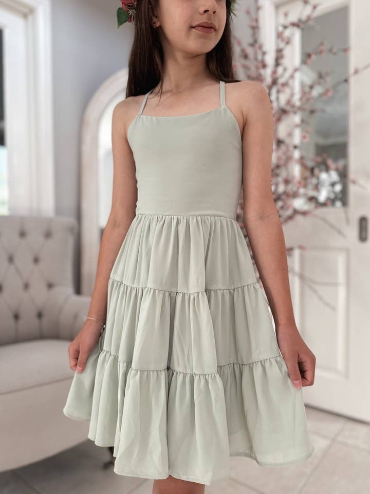 A Little Lacey - Wholesale Dress – Kids - Phoebe Chiffon Girls Dress Sage Green5