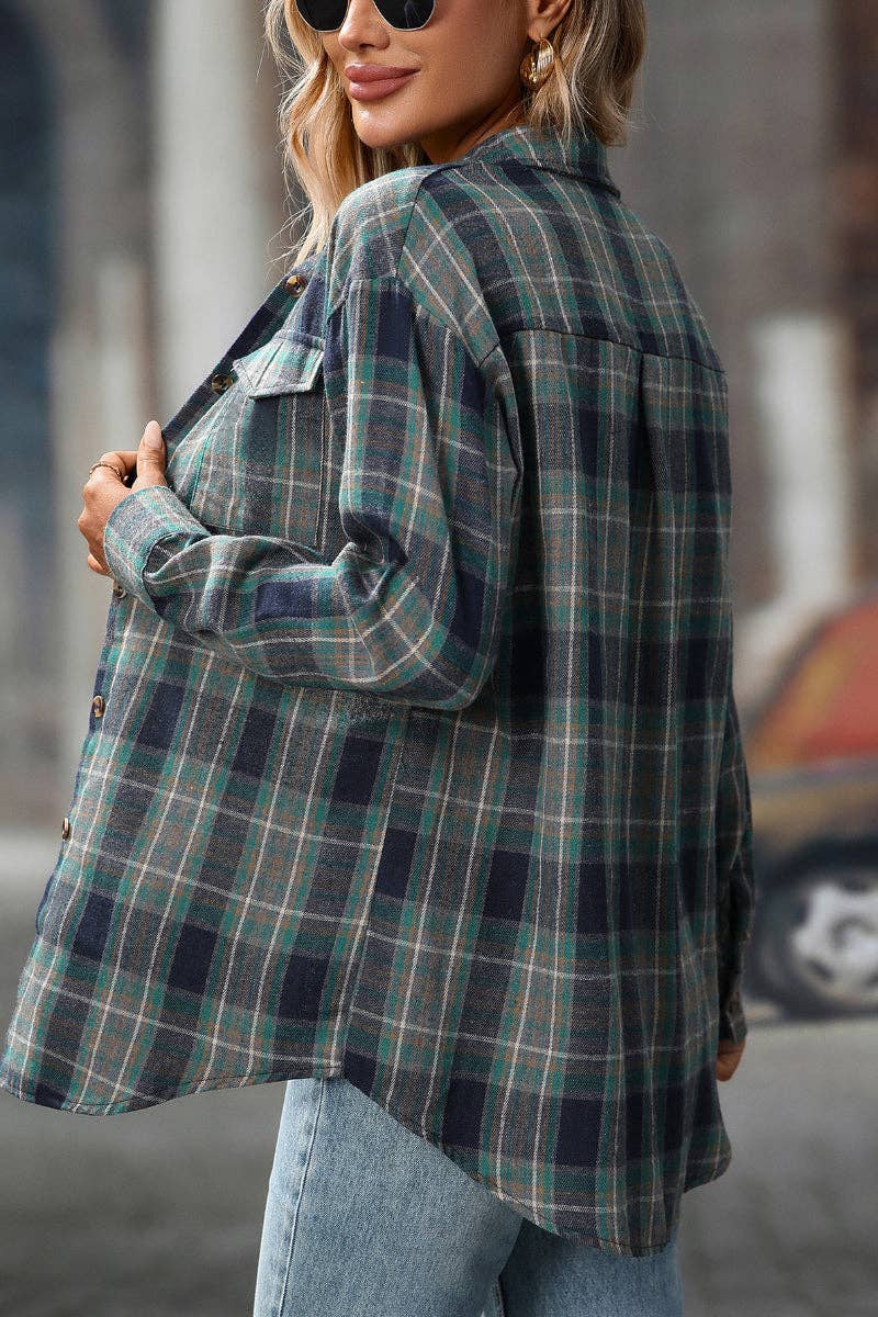 Lovesoft – wholesale Buttoned-down shirt – Women's – Plaid Button Down Shirt with Chest Pockets and Tie Hem22