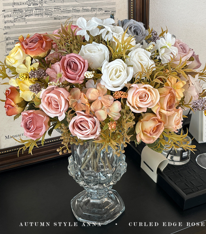 Sweet Home Deco – Engroshandel Kunstige blomster – 13'' lang buket med blandede blomster i silke, roser/margeritter i efterårsfarver6