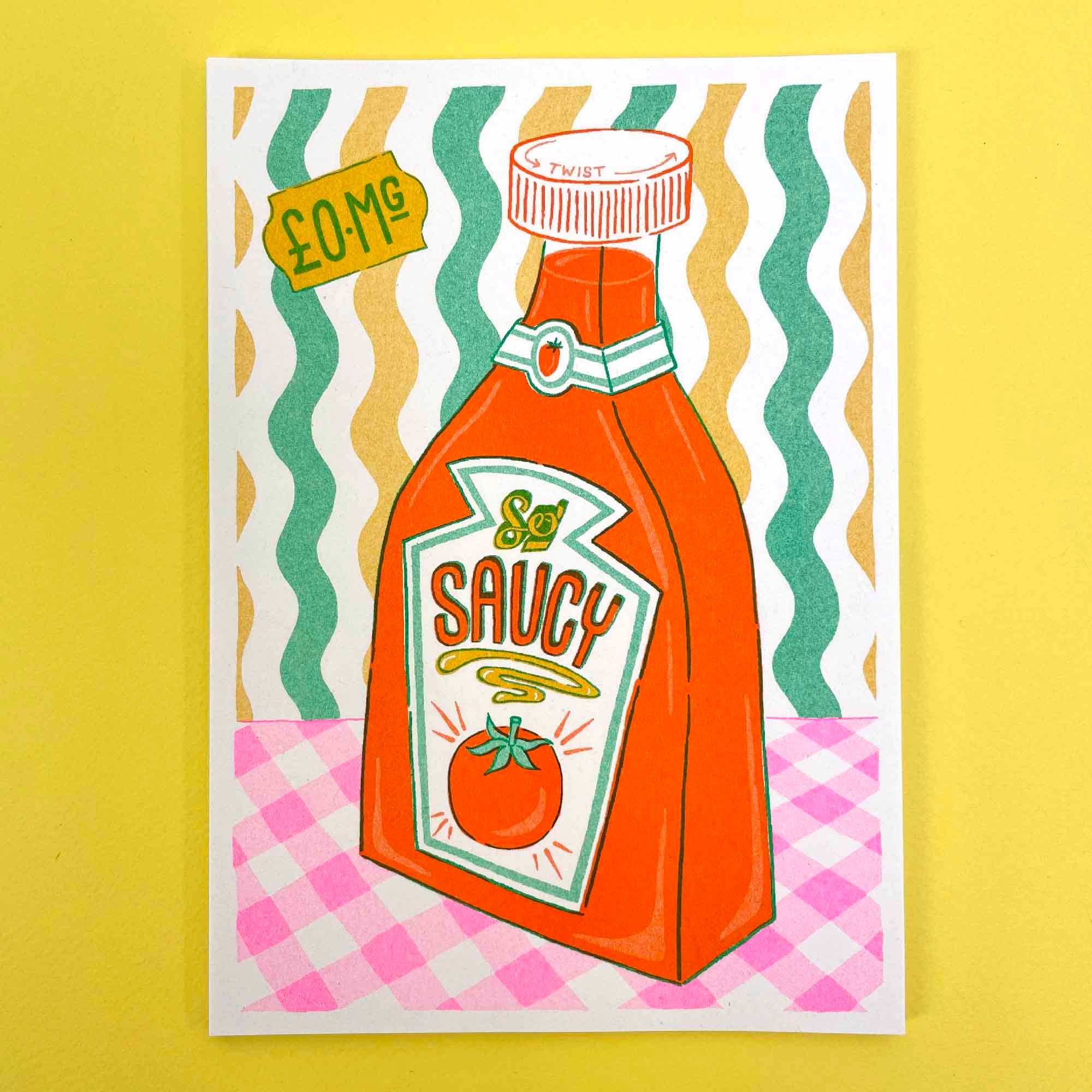 Jacqueline Colley - Wholesale Art Print - A5 Sauce Bottle Risograph Print3