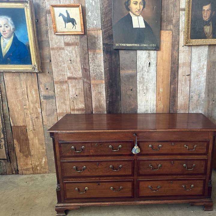 Antiguo arcón de mula georgiano de roble y caoba, c. 1790 para venta al por mayor de belvoir