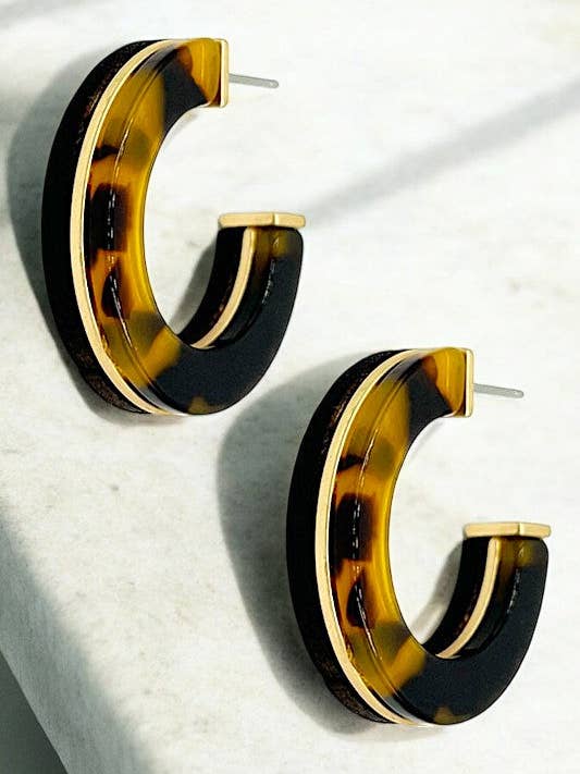 Acetate Wood Accent Semi Hoop Earring for wholesale by Andrea Bijoux