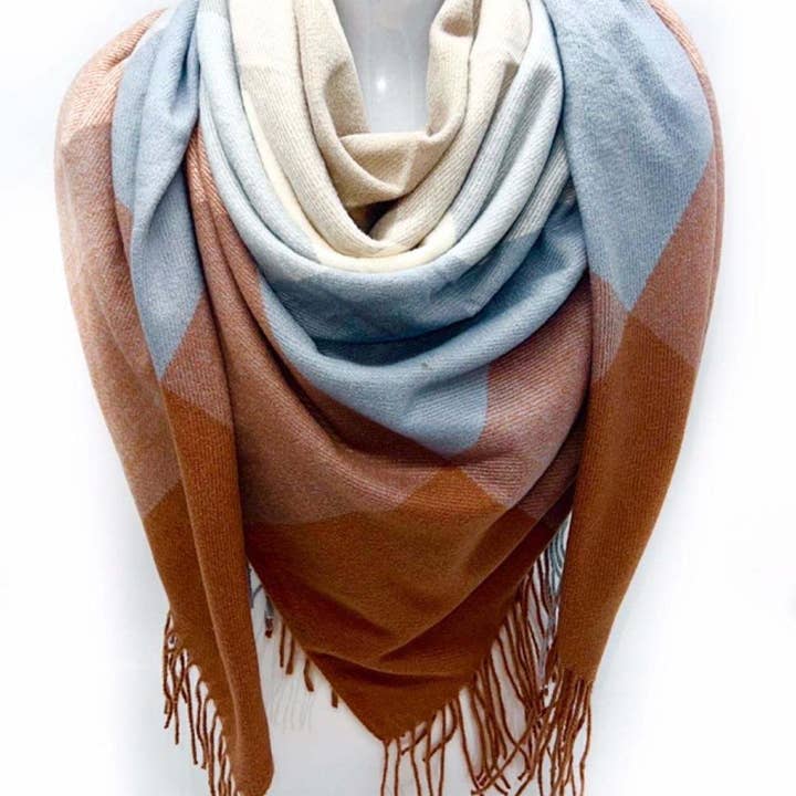 LINETA - Wholesale Sjaal - Dames - HG-35 Grote vierkante sjaal met ruitpatroon en lange franjes11