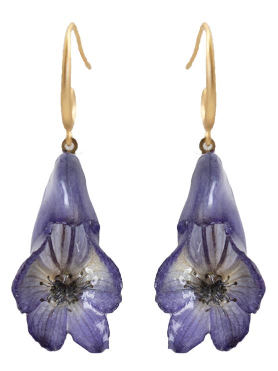 Monkshood Flower Hoop Earrings for wholesale by Lakoo Designs