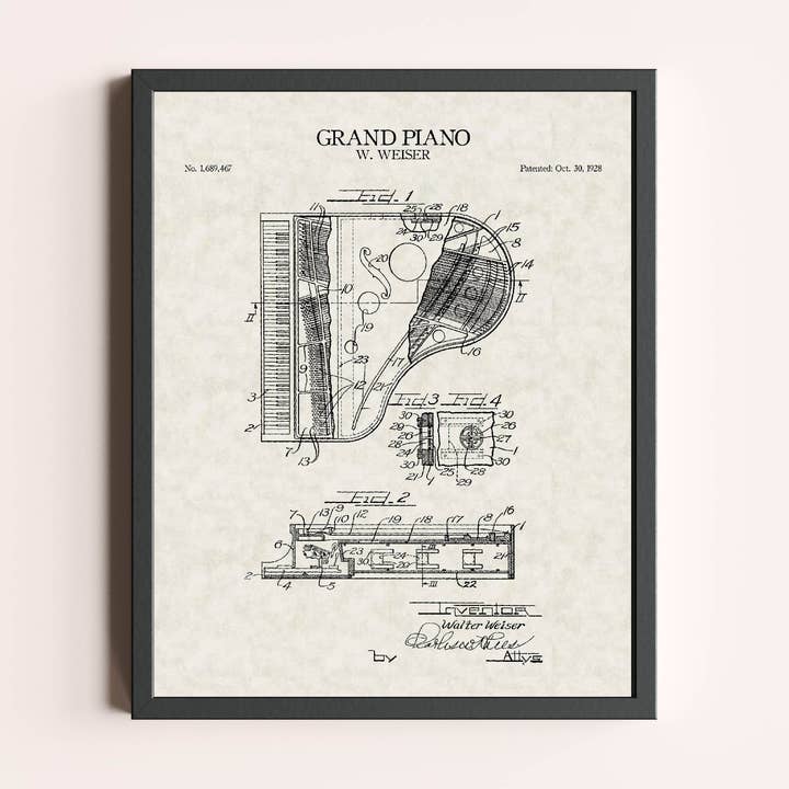 Grand Piano Patent Print for wholesale by Damon D Chan