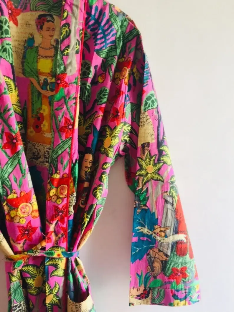 GYPSY STUDIO - Vente Peignoir – femme - Peignoir en coton imprimé Frida Kahlo - Kimono doux et luxueux1