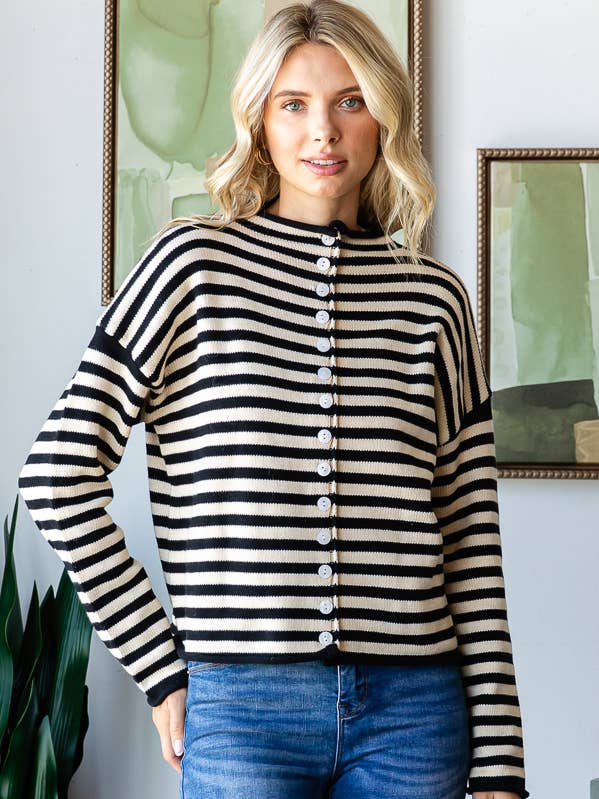miroh - Wholesale Knit Sweater - Women's - MOCK NECK STRIPE SWEATER
