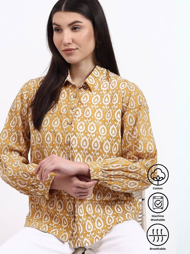 Hi Handmade - Wholesale Button Down Shirt - Women's - Panel Shirt - Mustard