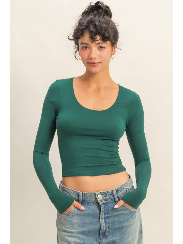 Scoop Neck Long Sleeve Crop Top for wholesale by HYFVE