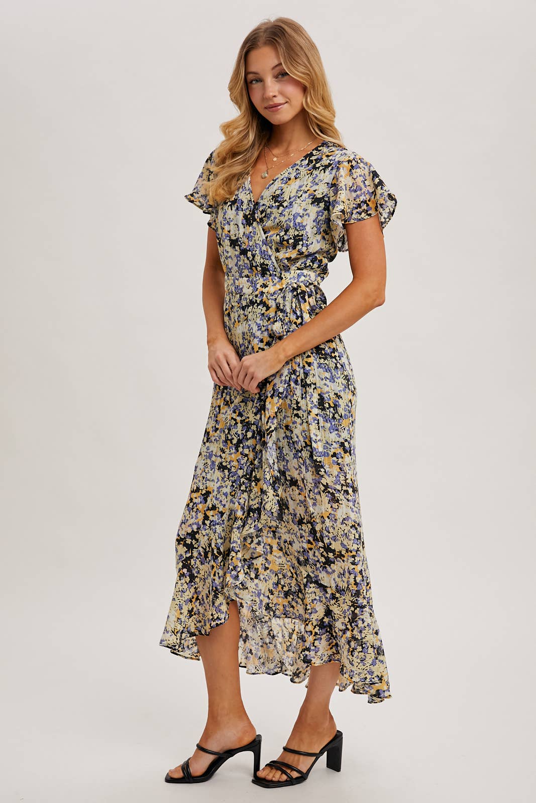 Bluivy - Wholesale Dress - Women's - FLORAL PRINT WRAP RUFFLED MIDI DRESS - EASTER DAY16