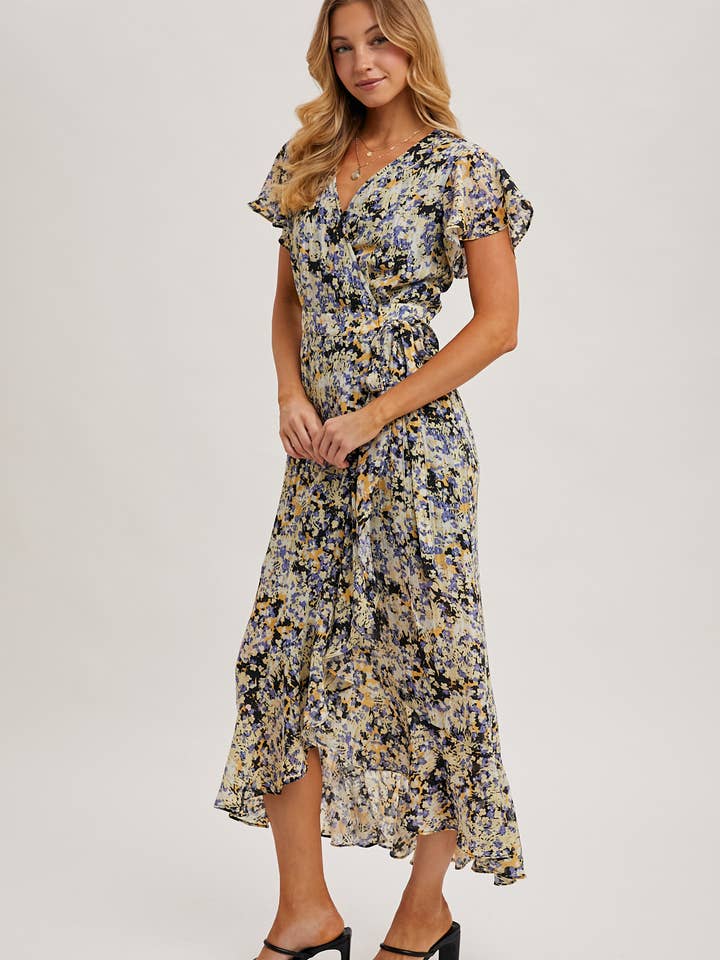Bluivy - Wholesale Dress - Women's - FLORAL PRINT WRAP RUFFLED MIDI DRESS - EASTER DAY16
