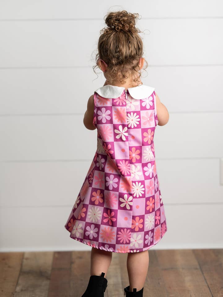 Wren & James - Wholesale Dress - Kids - Kids Purple Retro Flower Power Peter Pan Collar Spring Dress1