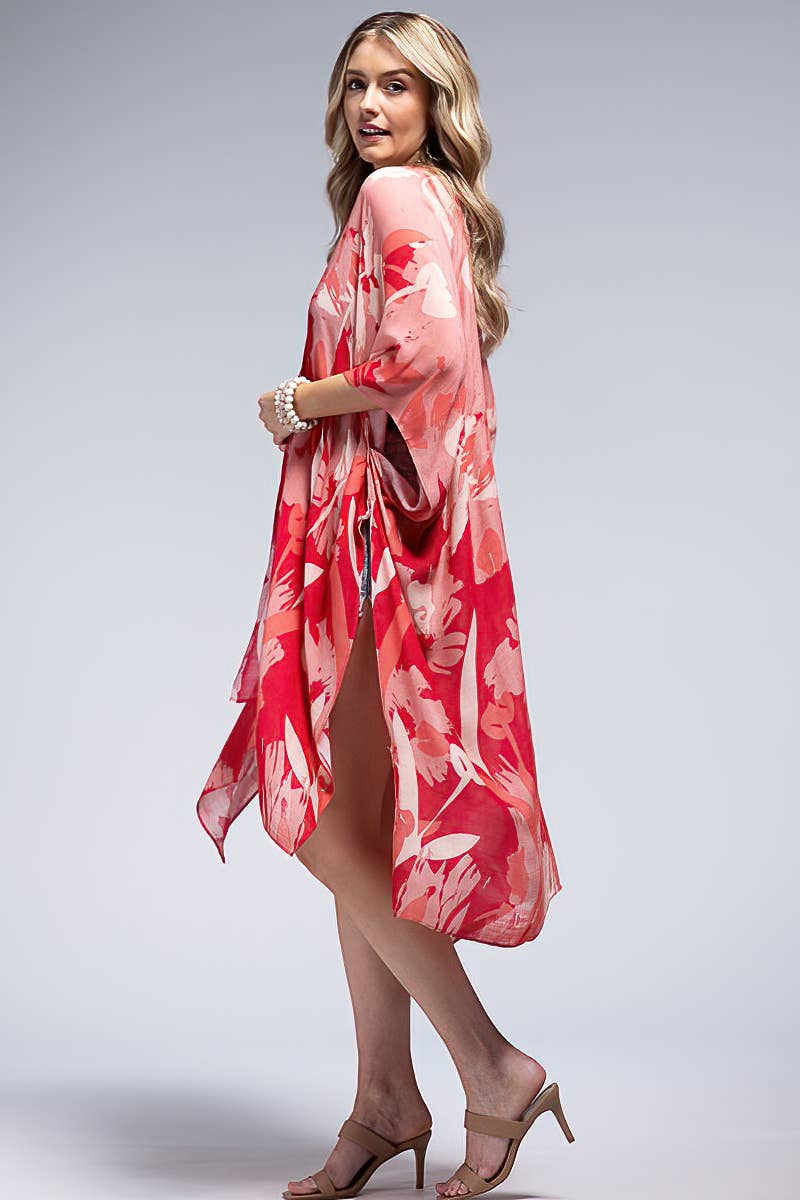 Red Multi Flower Print Kimono for wholesale on Faire3
