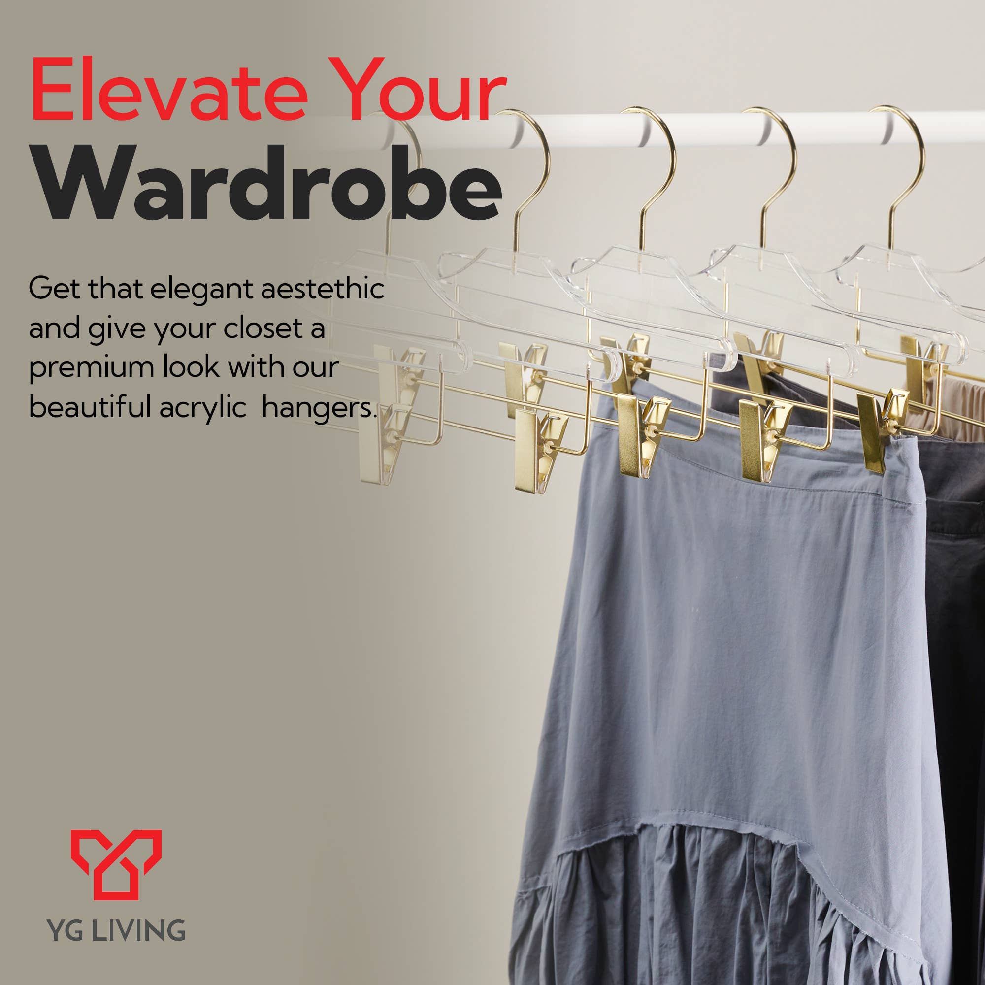 YG Living - Wholesale Clothes Hangers - Clear Acrylic Hangers with Gold Hooks Hangers for Shirts 2