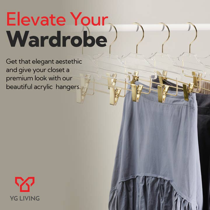 YG Living - Wholesale Clothes Hangers - Clear Acrylic Hangers with Gold Hooks Hangers for Shirts 2