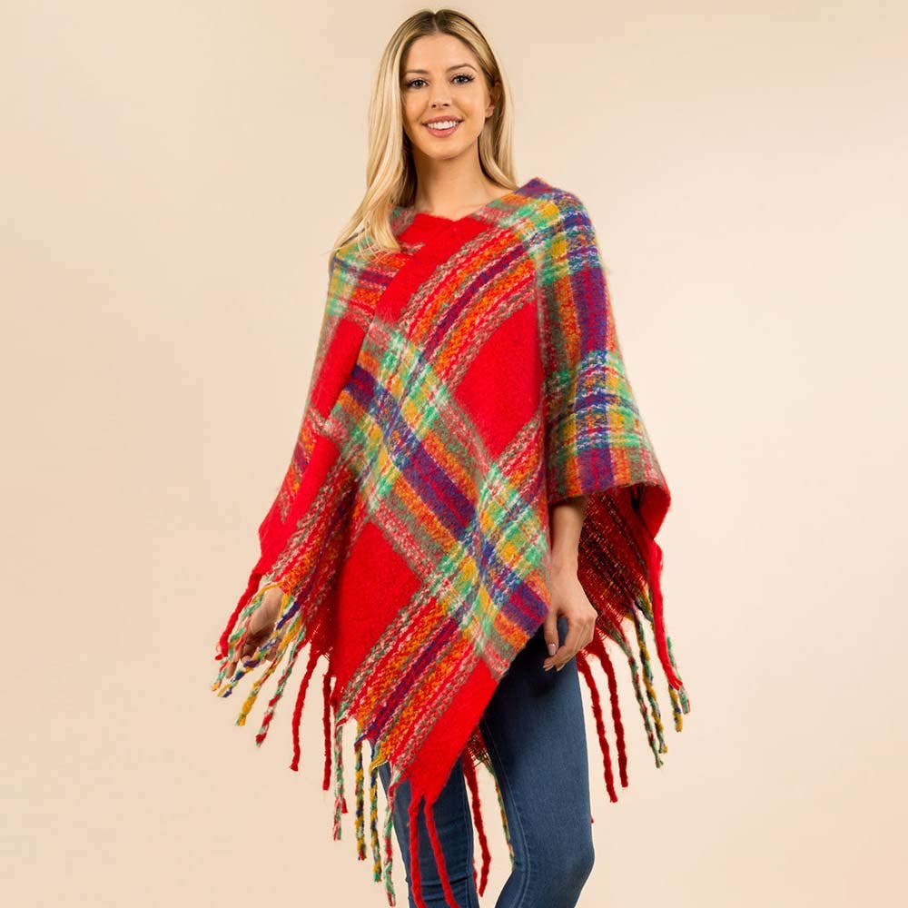 Sensibling Corp. - Wholesale Poncho - Dames - Poncho met Geruite Franjerand13