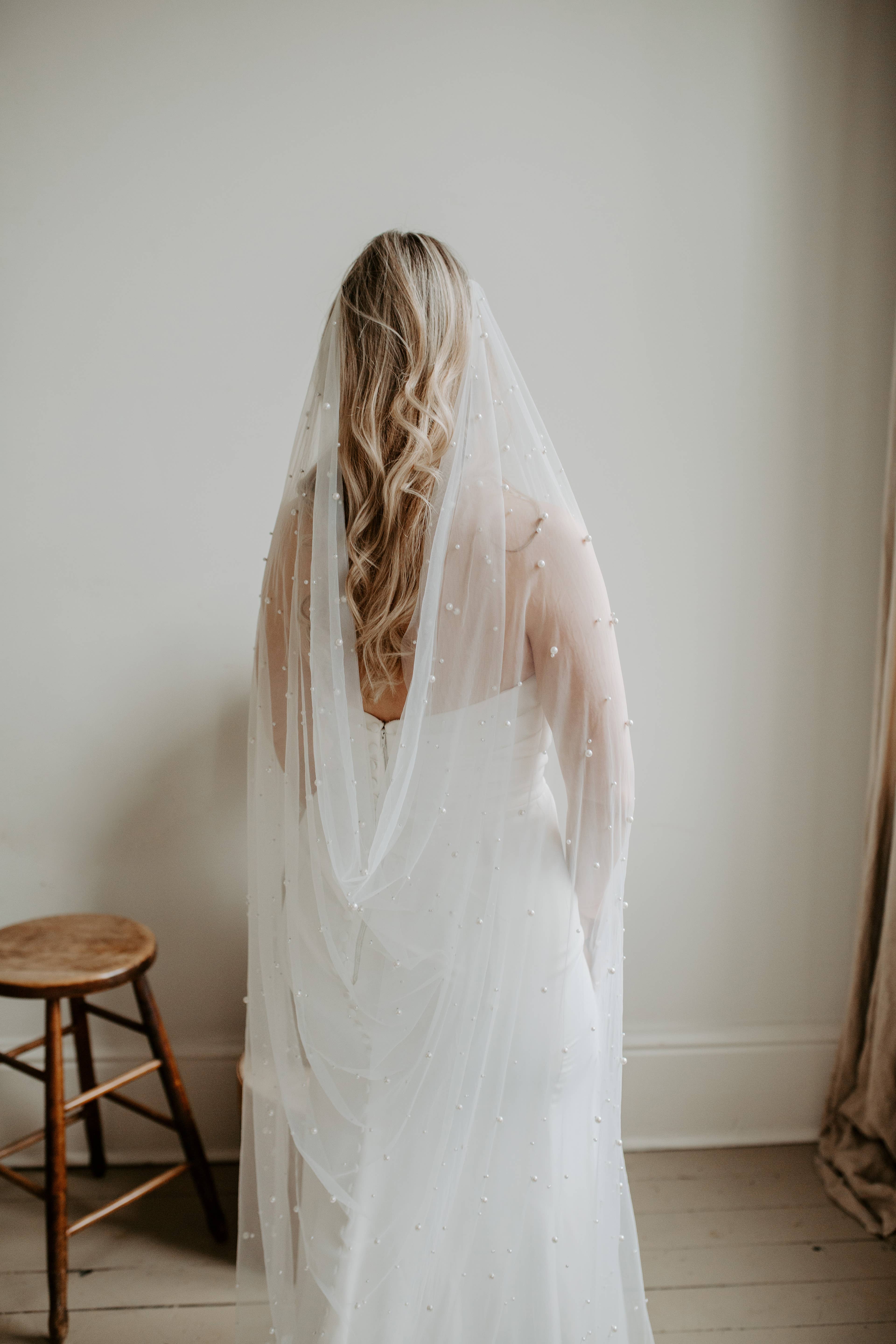 Ruffled Rose Veils - Wholesale Veil - Women's - Beaded Pearl Drape Veil0