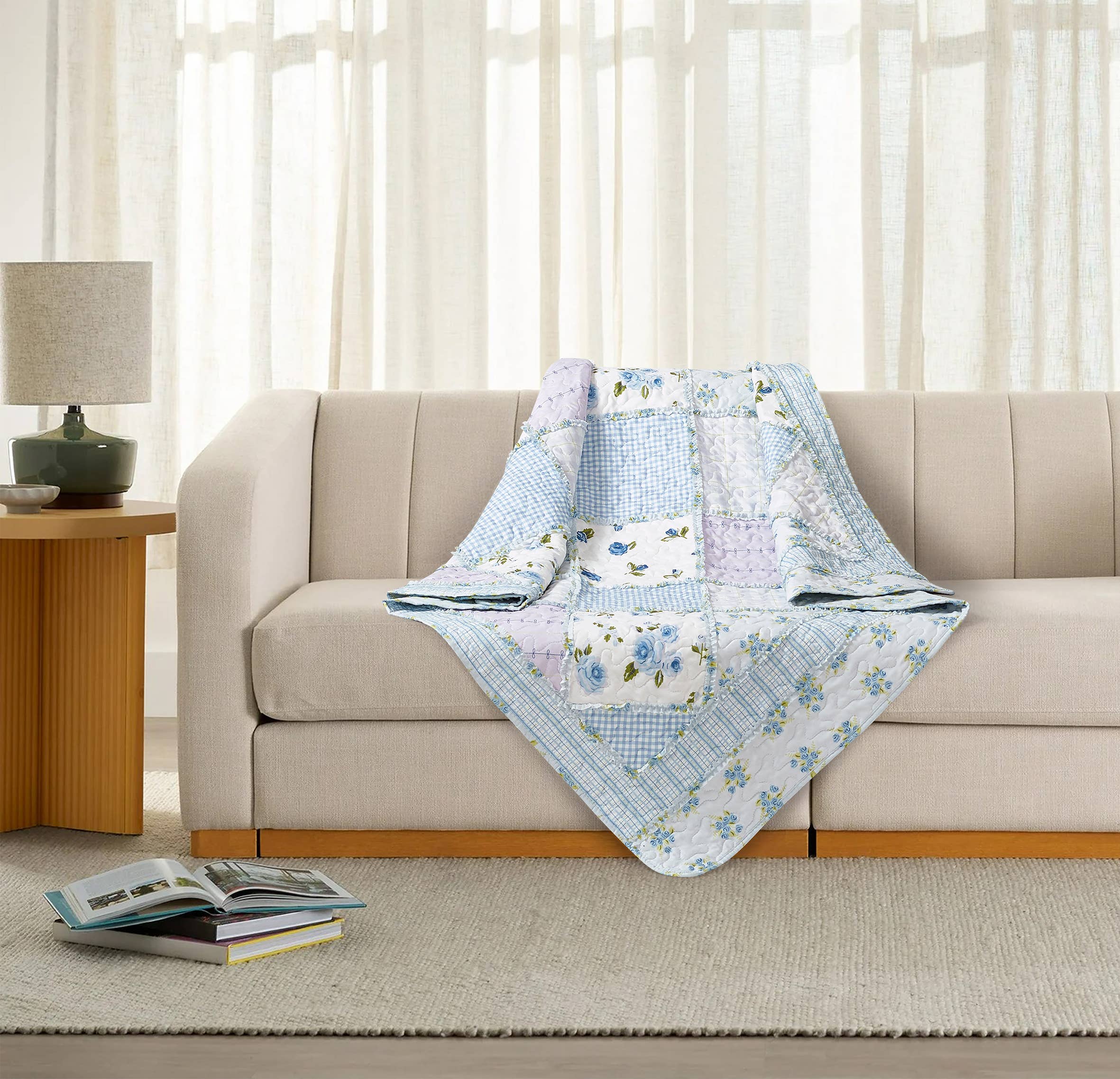 Duke Imports - Wholesale Throw Blanket - "Garden of Blues" Quilted Throw Blanket 50"x60"