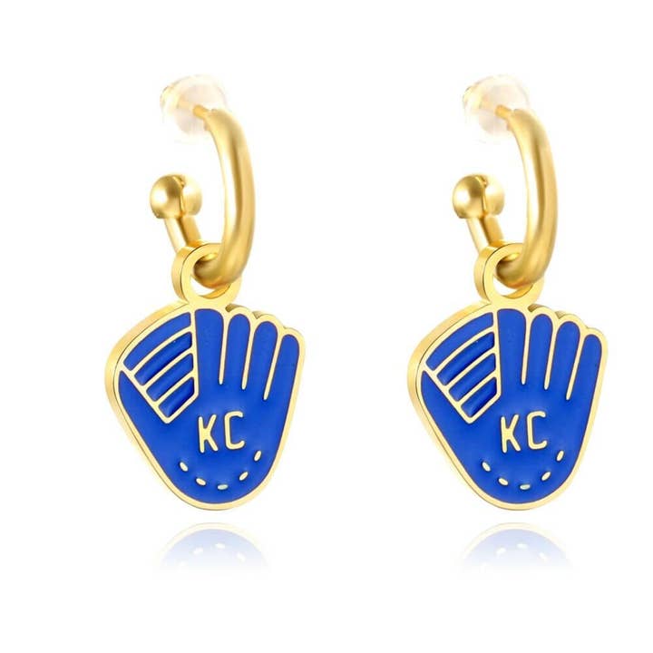 Kansas City Royal Blue KC Glove Earrings for wholesale by EB and Co.