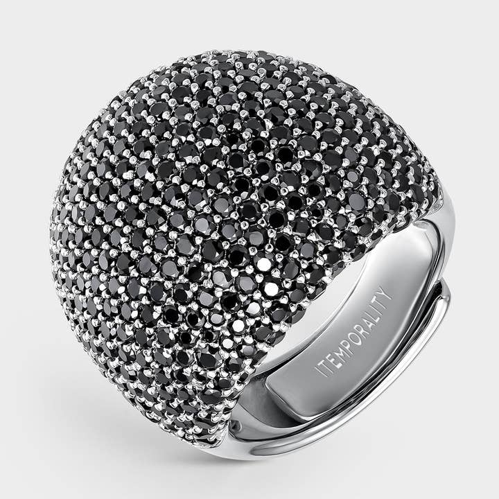 Bague à bille pavée noire pour la vente par Itemporality