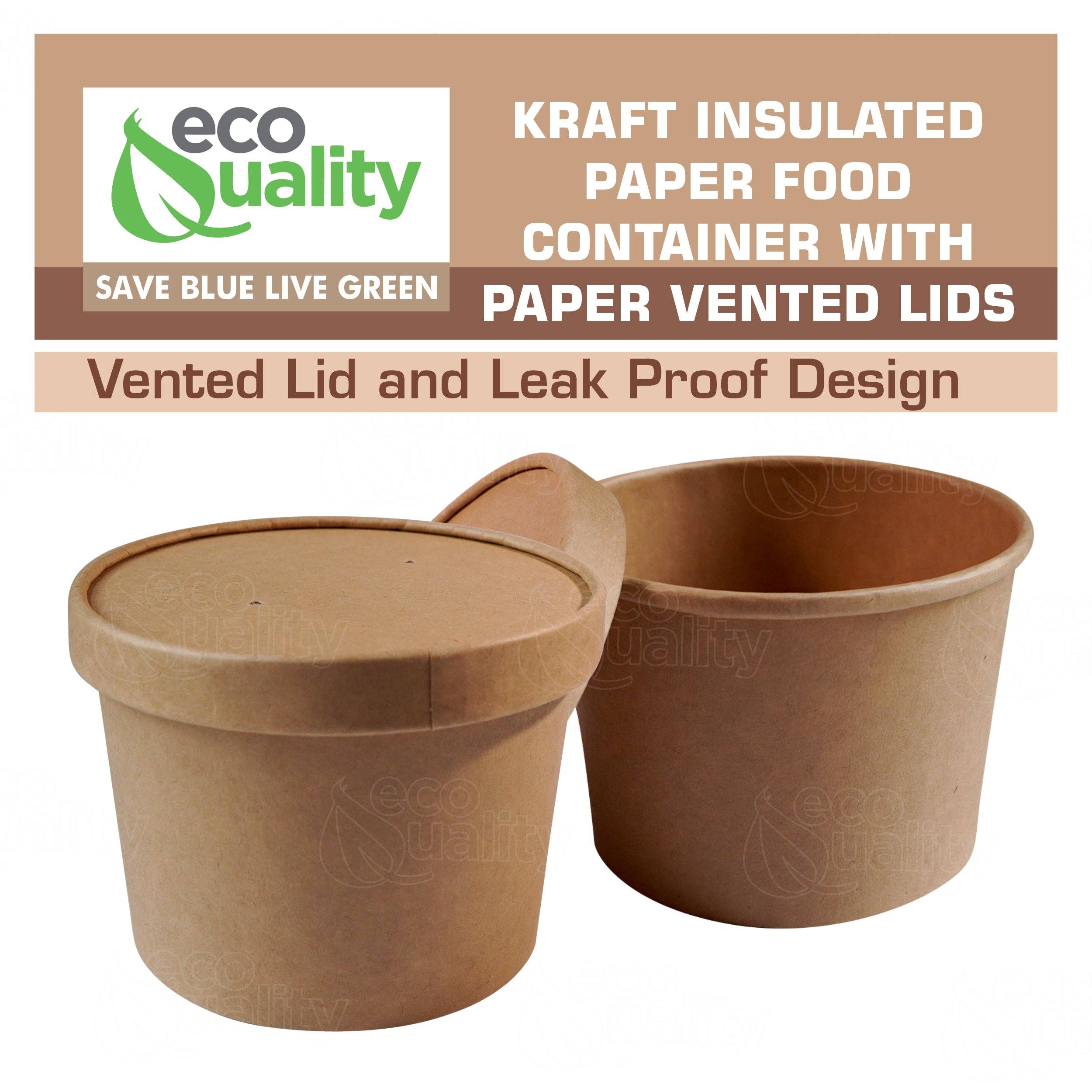 EcoQuality – wholesale Food storage container – 16oz Disposable Kraft Paper Food Soup Cup w/Paper Vented Lid3