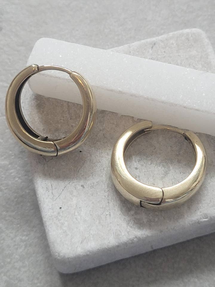 Brass Clicker Hoop Earrings: Small Golden Huggie Hoops for wholesale by Laboheme