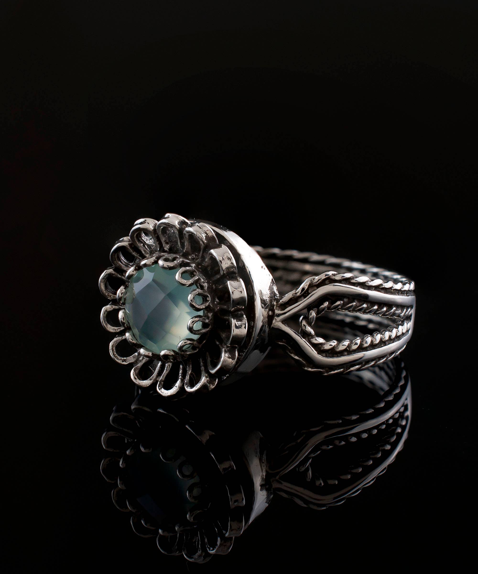 Filigranist Jewelry - Vente Bague de cocktail/de cérémonie - Bague en argent pour femme avec pierre précieuse en calcédoine aqua délicate1
