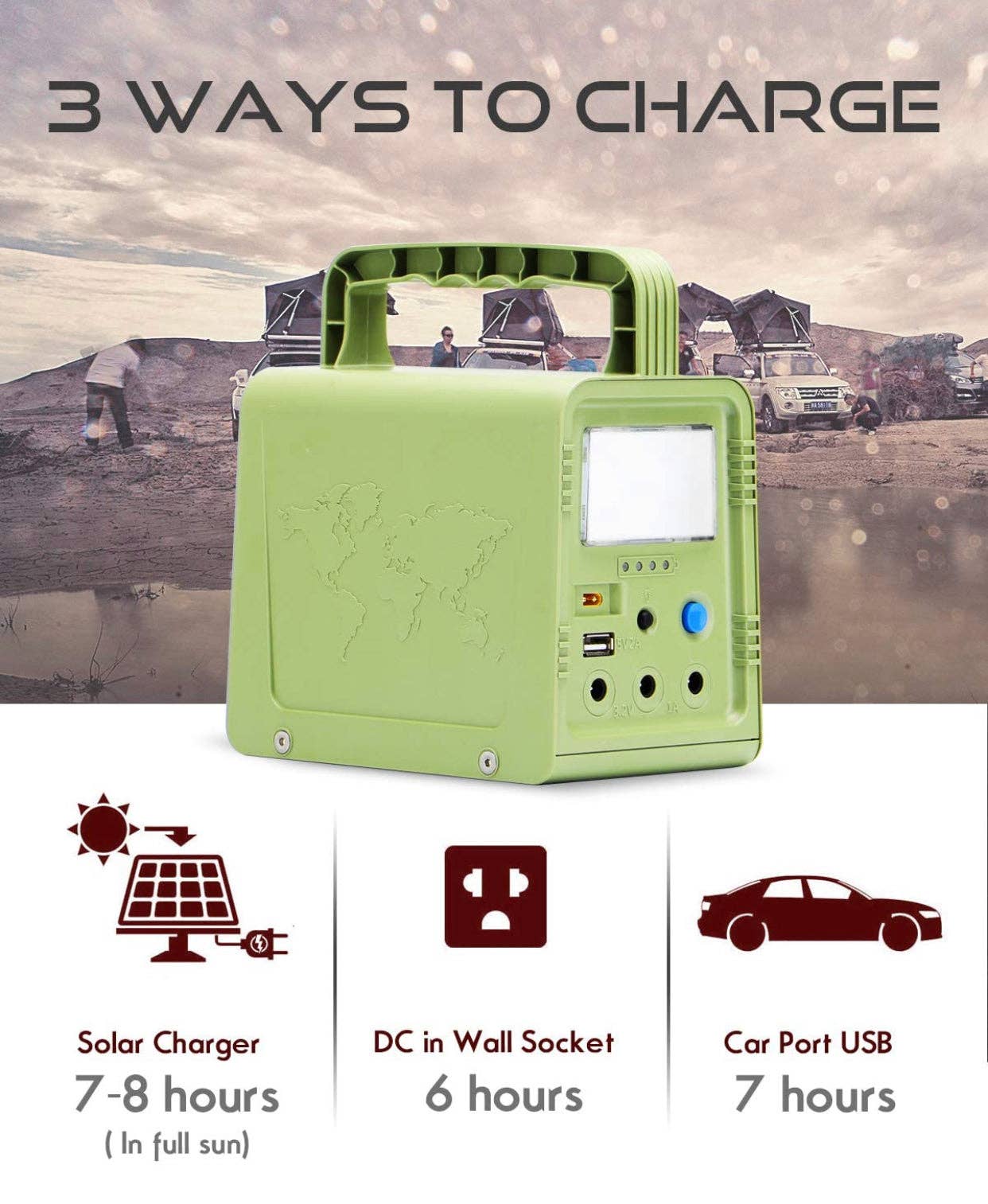 OutdoorSolarOutlet - Wholesale Portable Charger - Solar Generator - Portable Power Station for Emergency ,Solar Powered Generator With Panel Including 3 Sets LED Light5