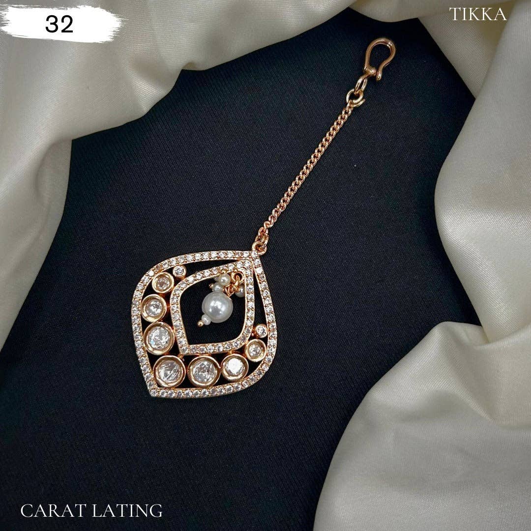 Vinnis Jewelry – wholesale Jewellery set – Zehra Teardrop Kundan Tikka with Pearl Charm – Gold-Plated Head Jewelry0