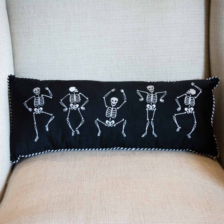 The Royal Standard - Wholesale Throw/Decorative Pillow - Dancing Skeletons Lumbar Pillow Black/White 10x24