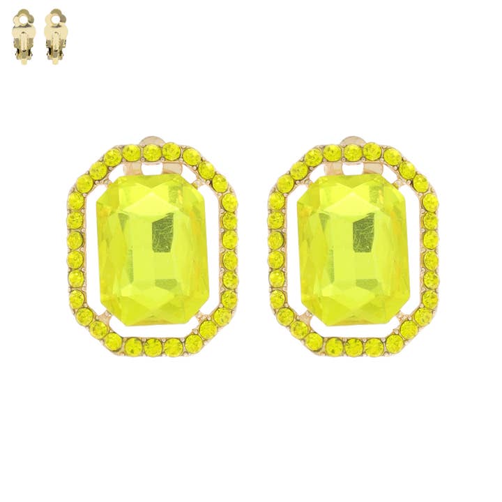 SP Sophia Collection - Wholesale Clip-On Earrings - Radiant Cut Octagonal Frame Halo Clip-On Earrings