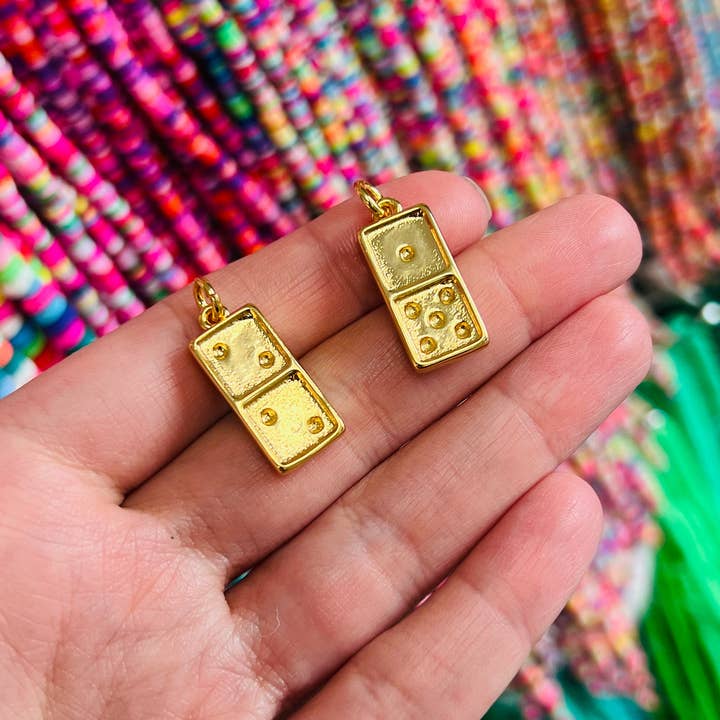 The Bead Bazaar - Wholesale Individual Charm/Pendant - Gold Filled Domino Charm, Domino Tile Charm, Domino Pendant, Gold Filled Charm, Gold Filled Mens Pendant, Domino Jewelry, Gold Domino Charms