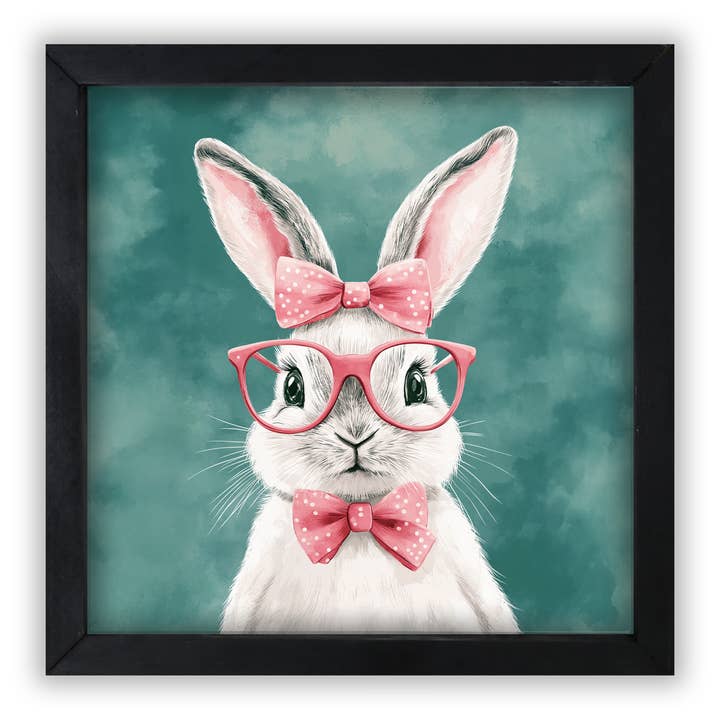 Cute Bunny with Pink Glasses Framed Spring Decor 2026 for wholesale by LifeSong Milestones