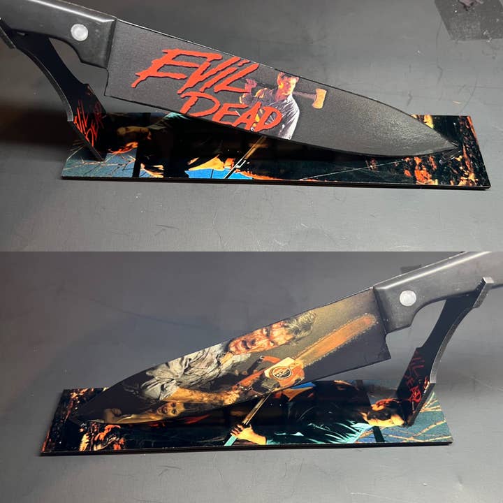 Evil Dead 1981 Knife With Sublimated Stand for wholesale by Dead Dave Designs