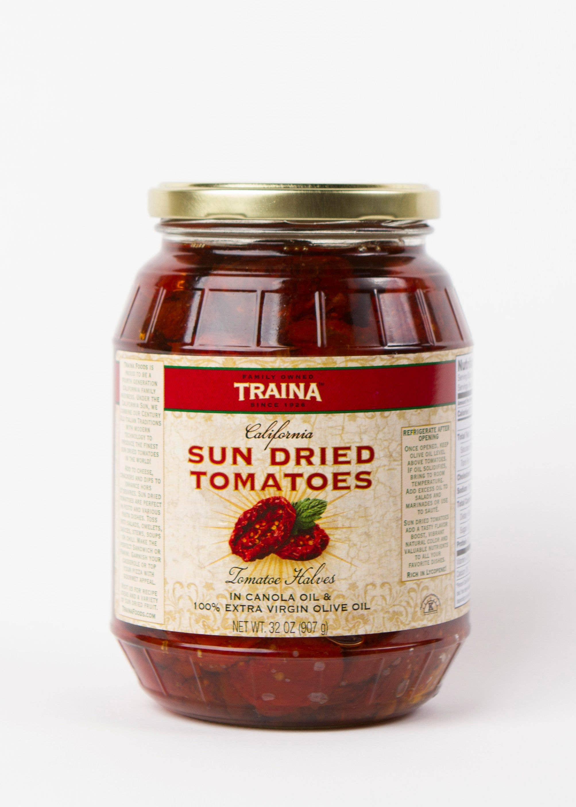 Traina Home Grown - Wholesale Dried/Dehydrated Vegetables - 6 pack of Sun Dried Tomatoes Halves in Oil 32 oz.
