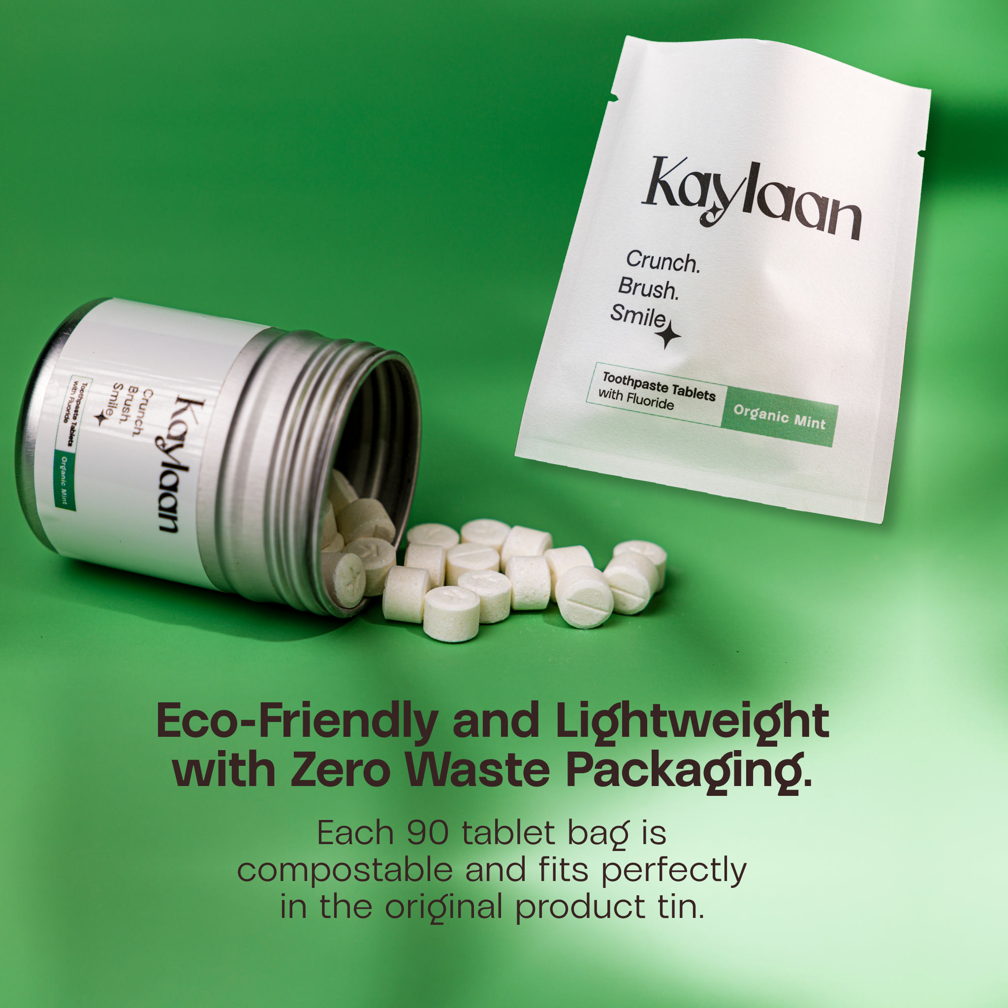 Kaylaan Toothpaste and Mouthwash Tablets - Vendita all'ingrosso Dentifrici - Kaylaan – Ricarica compresse dentifricio senza fluoro | Menta | 90 compresse2