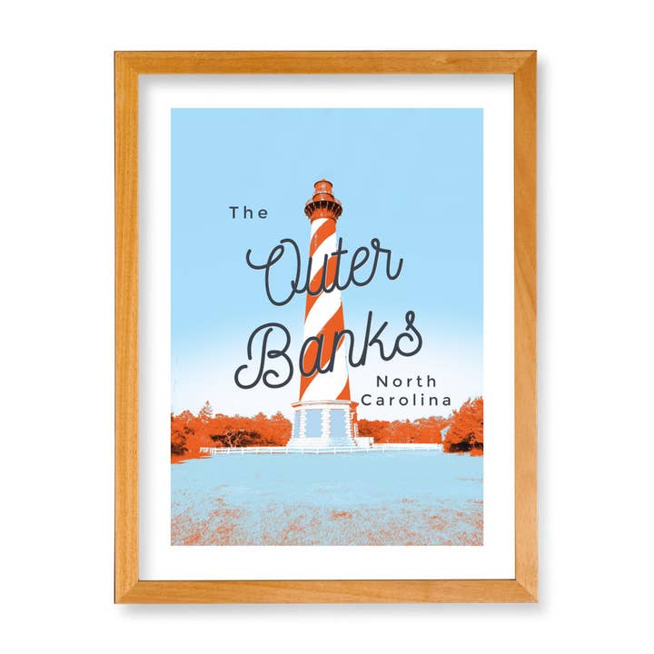 North Carolina Outer Banks Cape Hatteras Lighthouse Colorized Giclee Travel Print for wholesale by Lower 48 Trading Company Road Trip Shop