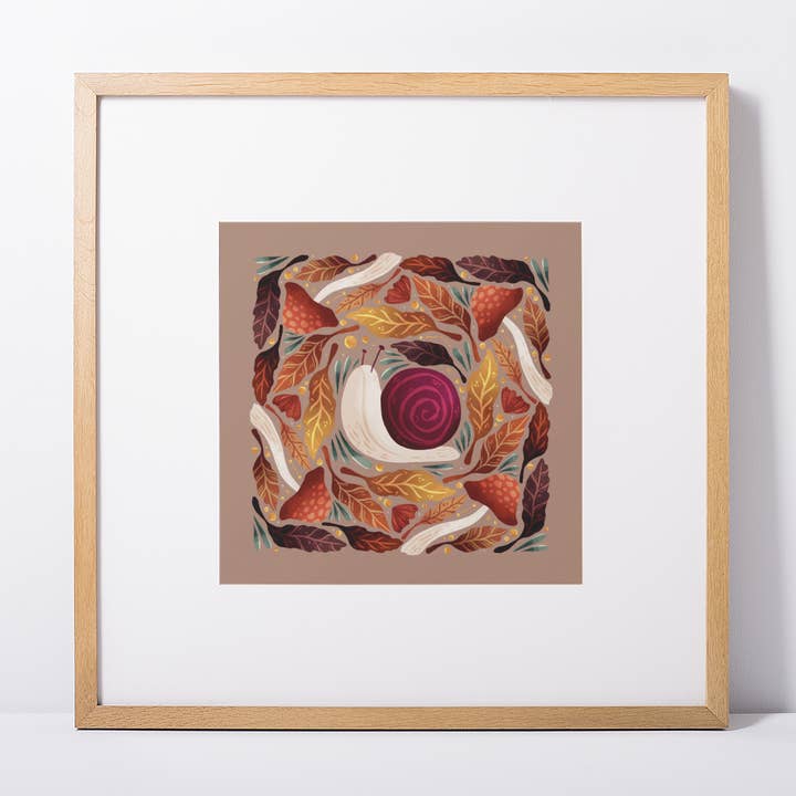Kristin Heldt Art - Wholesale Art Print - Snail and Mushrooms 4x4 Art Print
