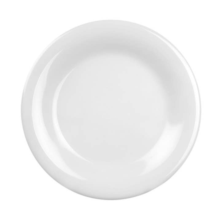 10 1/2" Dia. x 7/8" H Wide Rim Plate, White, Melamine, 12/PK for wholesale by KT Supply